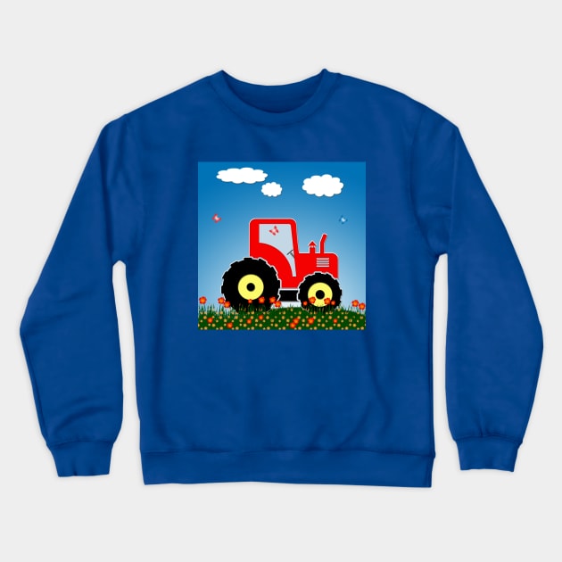 Red tractor in a field Crewneck Sweatshirt by Gaspar Avila